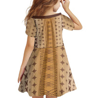 Beige Samoa Malu Tattoo Inspired Family Matching Off Shoulder Short Dress and Hawaiian Shirt - Polynesian Pride