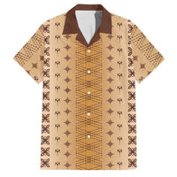 Beige Samoa Malu Tattoo Inspired Family Matching Off Shoulder Short Dress and Hawaiian Shirt - Polynesian Pride