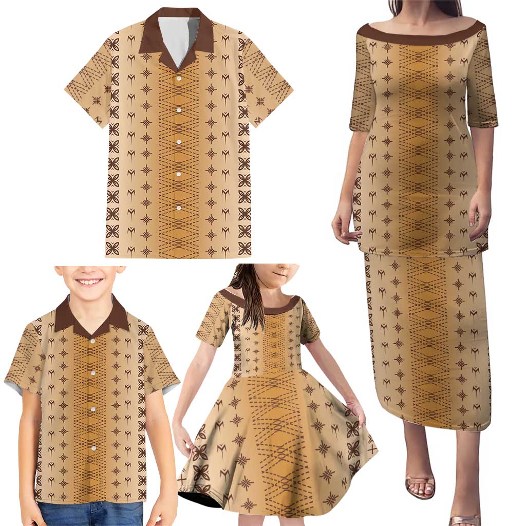 Beige Samoa Malu Tattoo Inspired Family Matching Puletasi and Hawaiian Shirt LT05 - Polynesian Pride