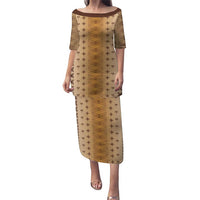Beige Samoa Malu Tattoo Inspired Family Matching Puletasi and Hawaiian Shirt LT05 Mom's Dress Beige - Polynesian Pride