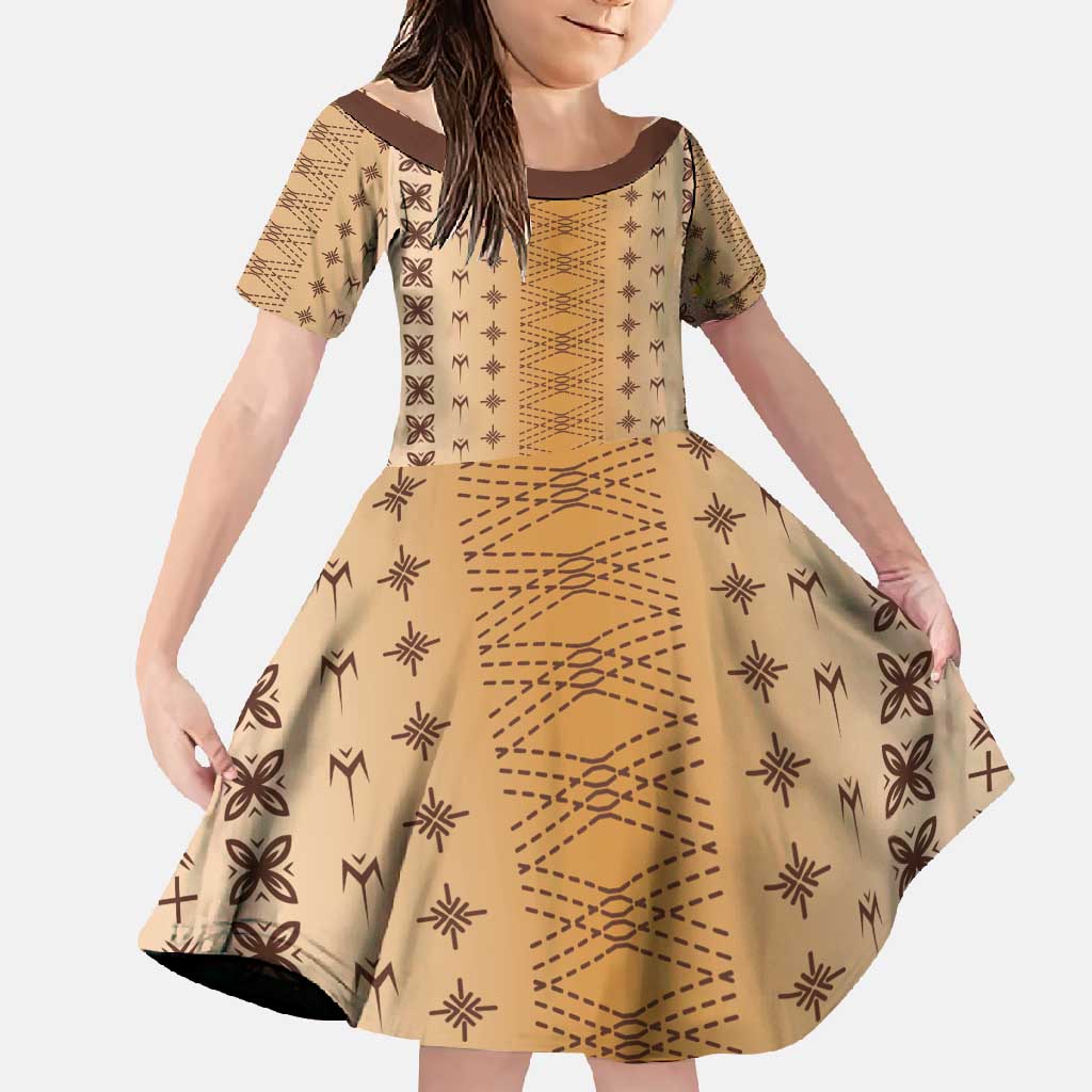 Beige Samoa Malu Tattoo Inspired Family Matching Summer Maxi Dress and Hawaiian Shirt - Polynesian Pride