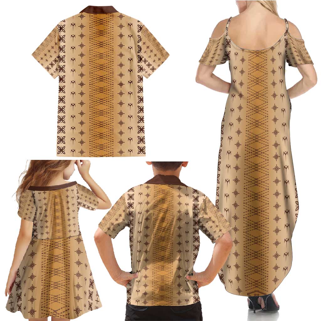 Beige Samoa Malu Tattoo Inspired Family Matching Summer Maxi Dress and Hawaiian Shirt - Polynesian Pride