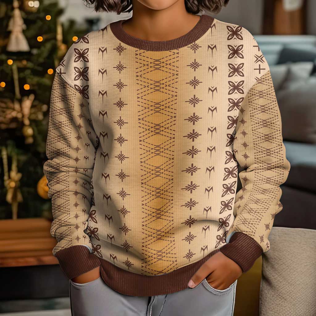 Beige Samoa Malu Tattoo Inspired Kid Ugly Christmas Sweater - Polynesian Pride