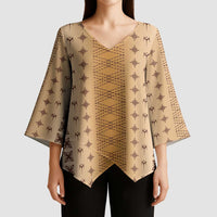 Beige Samoa Malu Tattoo Inspired Kimono Sleeve Blouse - Polynesian Pride