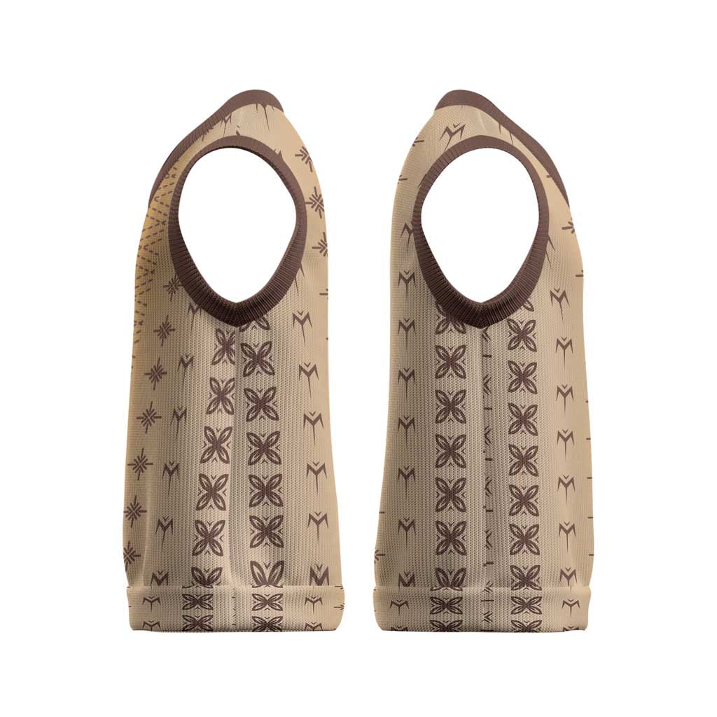 Beige Samoa Malu Tattoo Inspired Christmas Knitted V-Neck Vest - Polynesian Pride