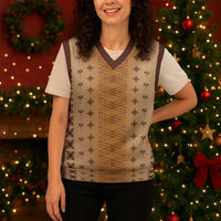 Beige Samoa Malu Tattoo Inspired Christmas Knitted V-Neck Vest - Polynesian Pride