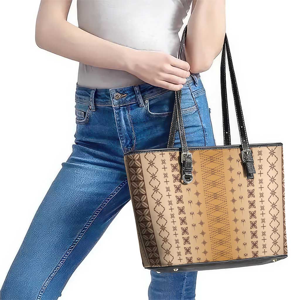 Beige Samoa Malu Tattoo Inspired Leather Tote Bag - Polynesian Pride