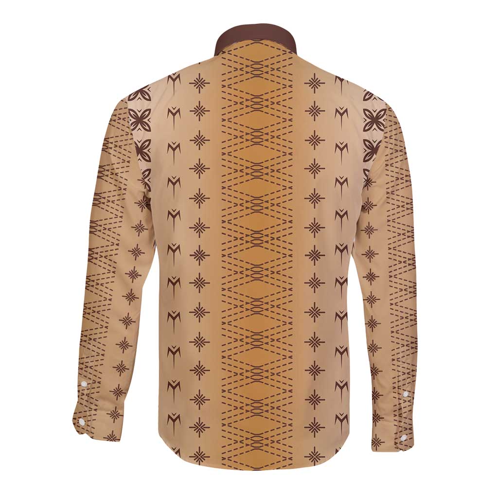 Beige Samoa Malu Tattoo Inspired Long Sleeve Button Shirt - Polynesian Pride