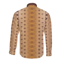 Beige Samoa Malu Tattoo Inspired Long Sleeve Button Shirt - Polynesian Pride