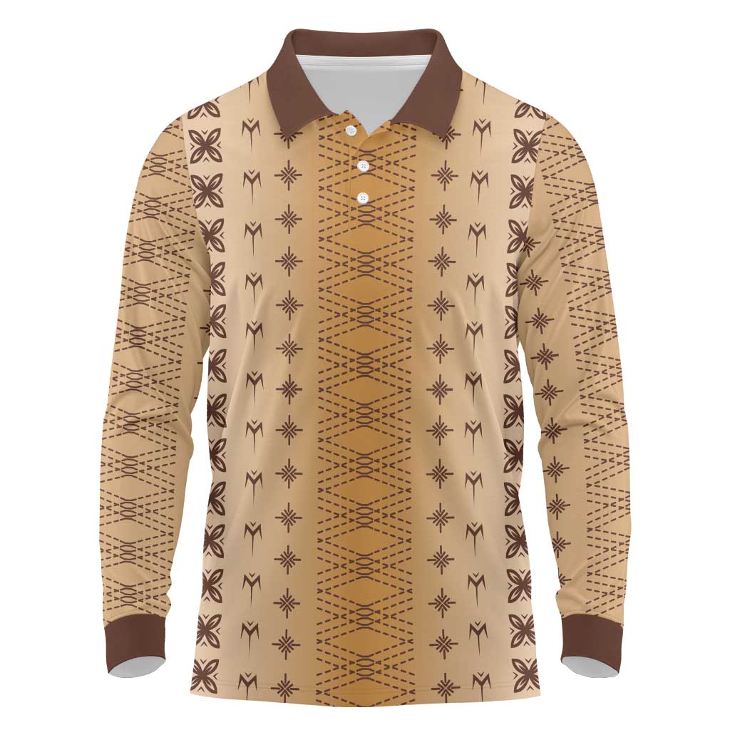 Beige Samoa Malu Tattoo Inspired Long Sleeve Polo Shirt LT05 Beige - Polynesian Pride