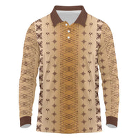 Beige Samoa Malu Tattoo Inspired Long Sleeve Polo Shirt - Polynesian Pride
