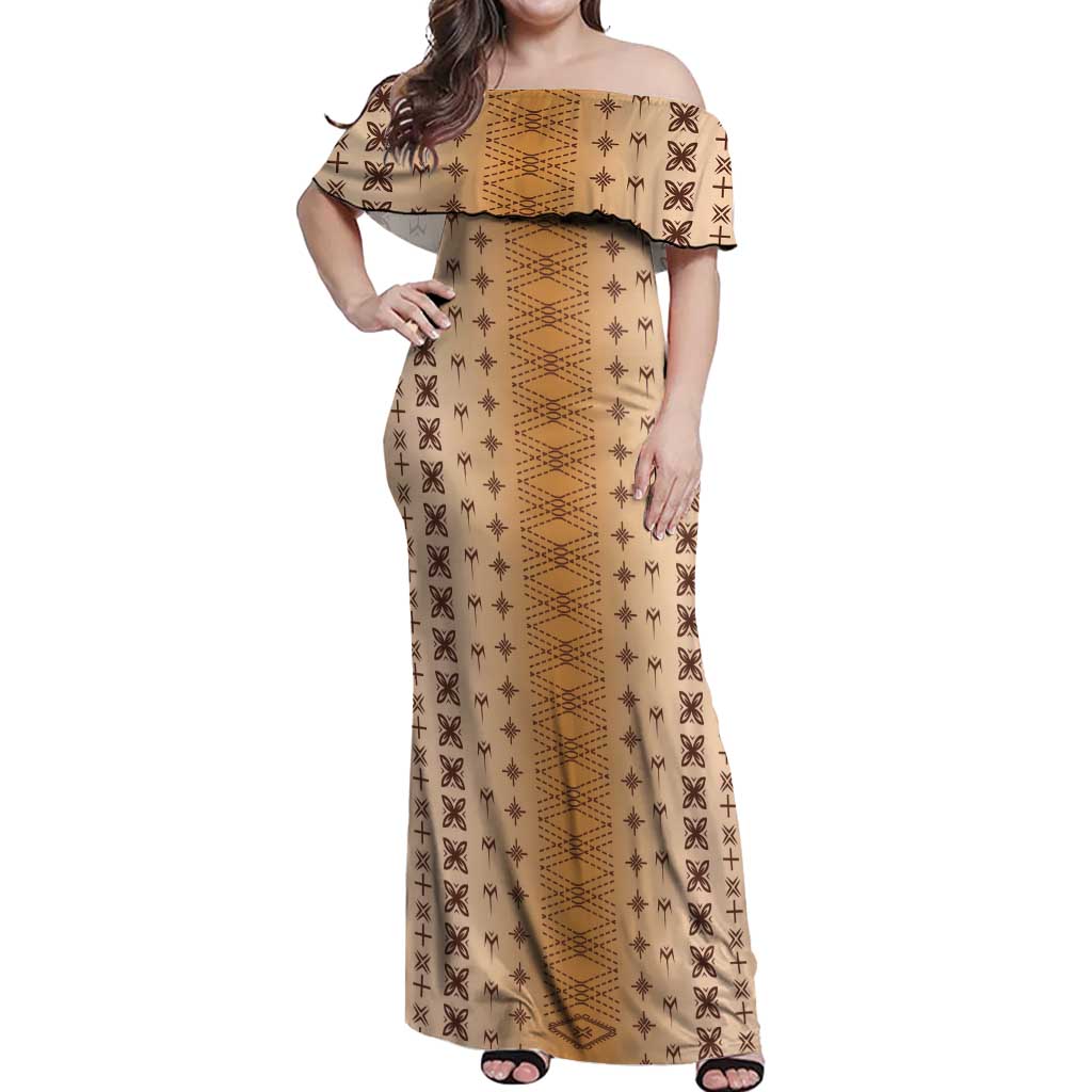 Beige Samoa Malu Tattoo Inspired Off Shoulder Maxi Dress - Polynesian Pride