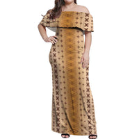 Beige Samoa Malu Tattoo Inspired Off Shoulder Maxi Dress - Polynesian Pride