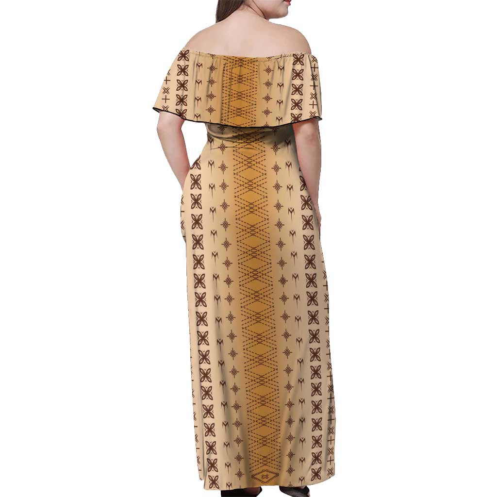 Beige Samoa Malu Tattoo Inspired Off Shoulder Maxi Dress - Polynesian Pride