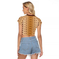 Beige Samoa Malu Tattoo Inspired Raglan Cropped T Shirt LT05 - Polynesian Pride