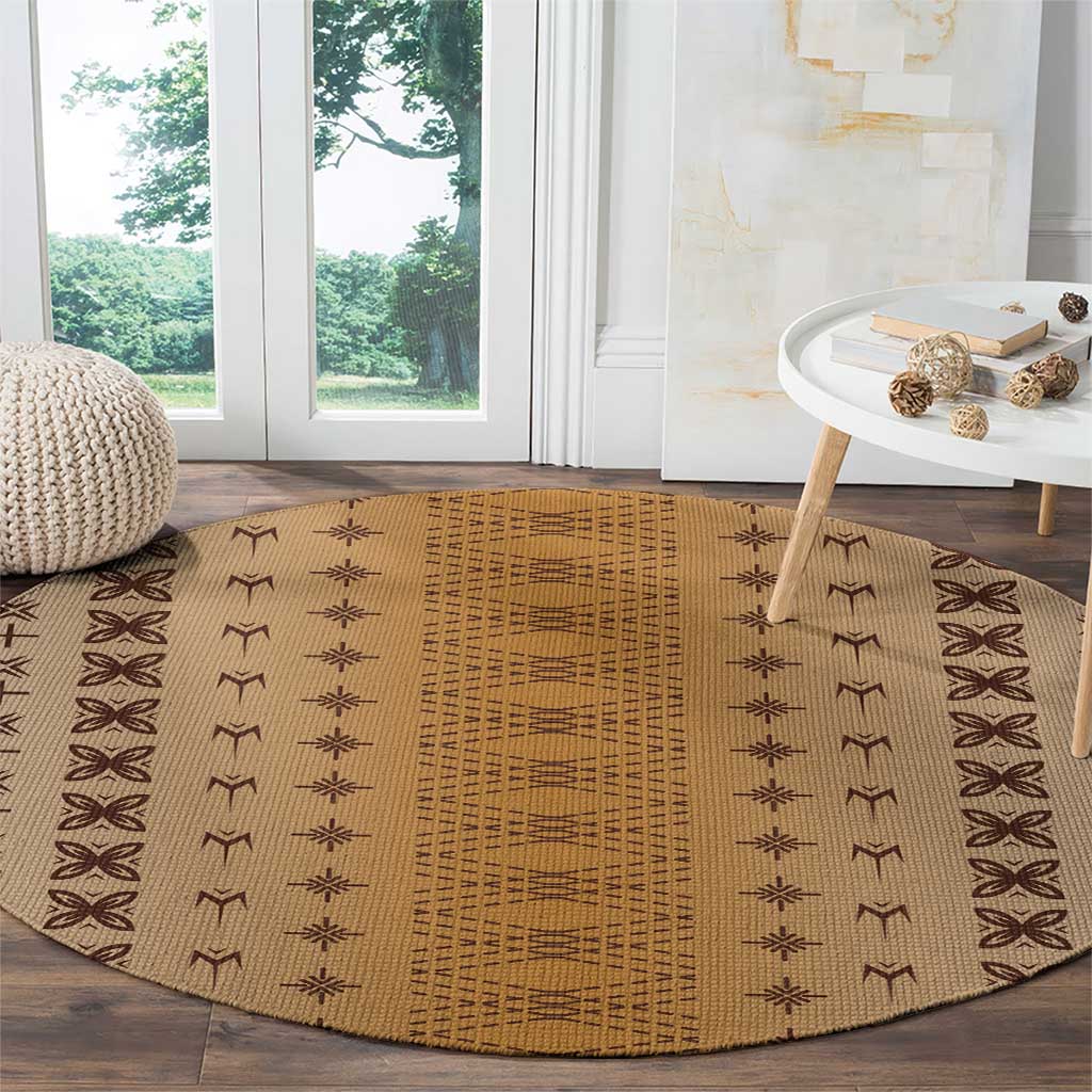Beige Samoa Malu Tattoo Inspired Round Carpet - Polynesian Pride