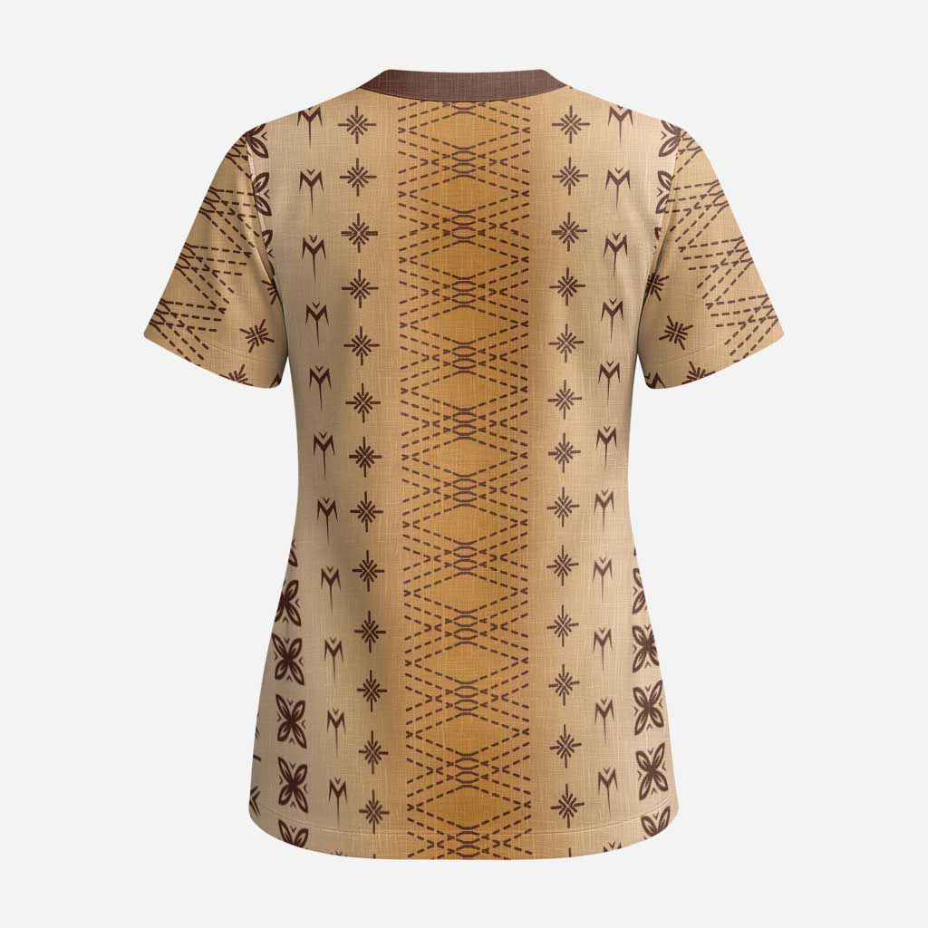 Beige Samoa Malu Tattoo Inspired Scrub Top LT05 - Polynesian Pride