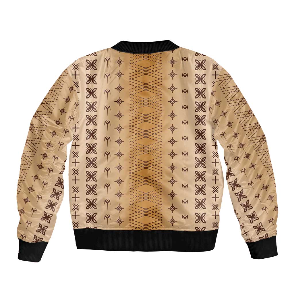Beige Samoa Malu Tattoo Inspired Sleeve Zip Bomber Jacket LT05 - Polynesian Pride
