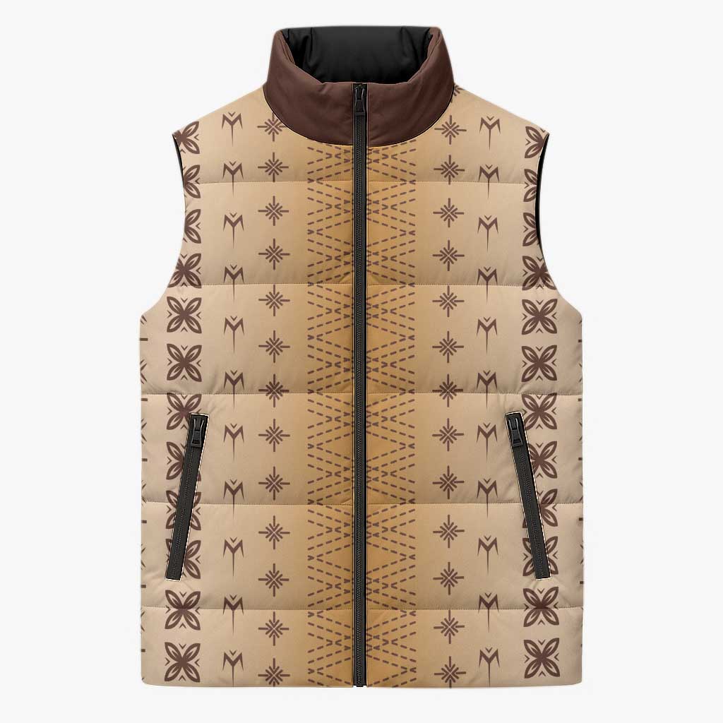 Beige Samoa Malu Tattoo Inspired Sleeveless Puffer Jacket - Polynesian Pride