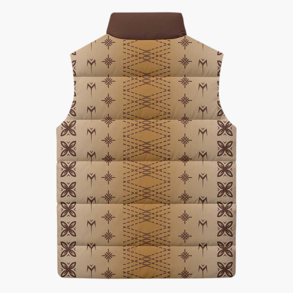 Beige Samoa Malu Tattoo Inspired Sleeveless Puffer Jacket - Polynesian Pride