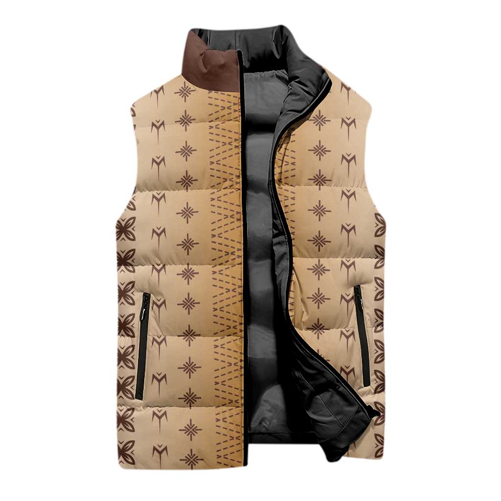 Beige Samoa Malu Tattoo Inspired Sleeveless Puffer Jacket - Polynesian Pride