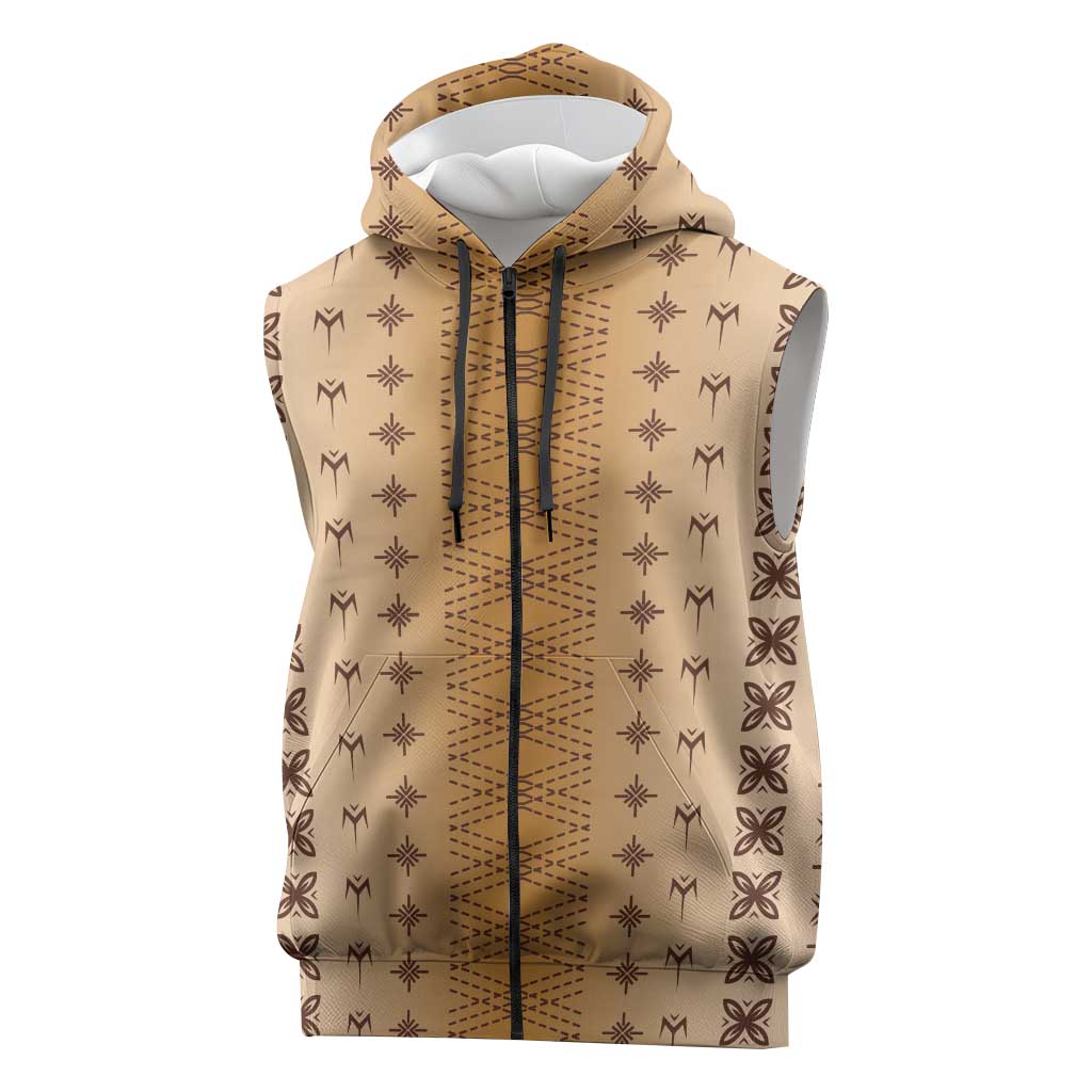 Beige Samoa Malu Tattoo Inspired Sleeveless Zip Hoodie LT05 Beige - Polynesian Pride