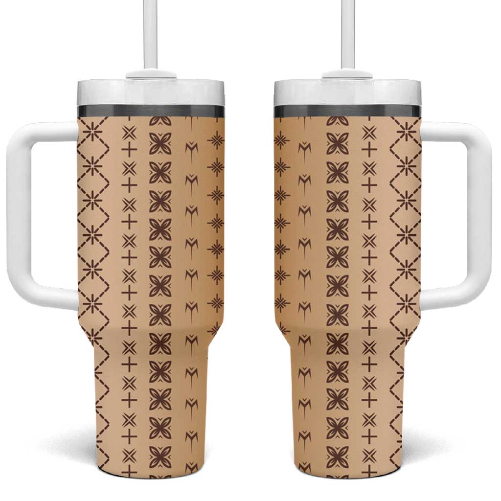 Beige Samoa Malu Tattoo Inspired Tumbler With Handle - Polynesian Pride