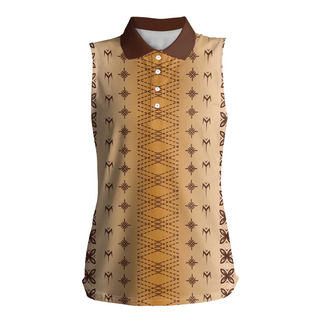 Beige Samoa Malu Tattoo Inspired Women Sleeveless Polo Shirt LT05 Female Beige - Polynesian Pride