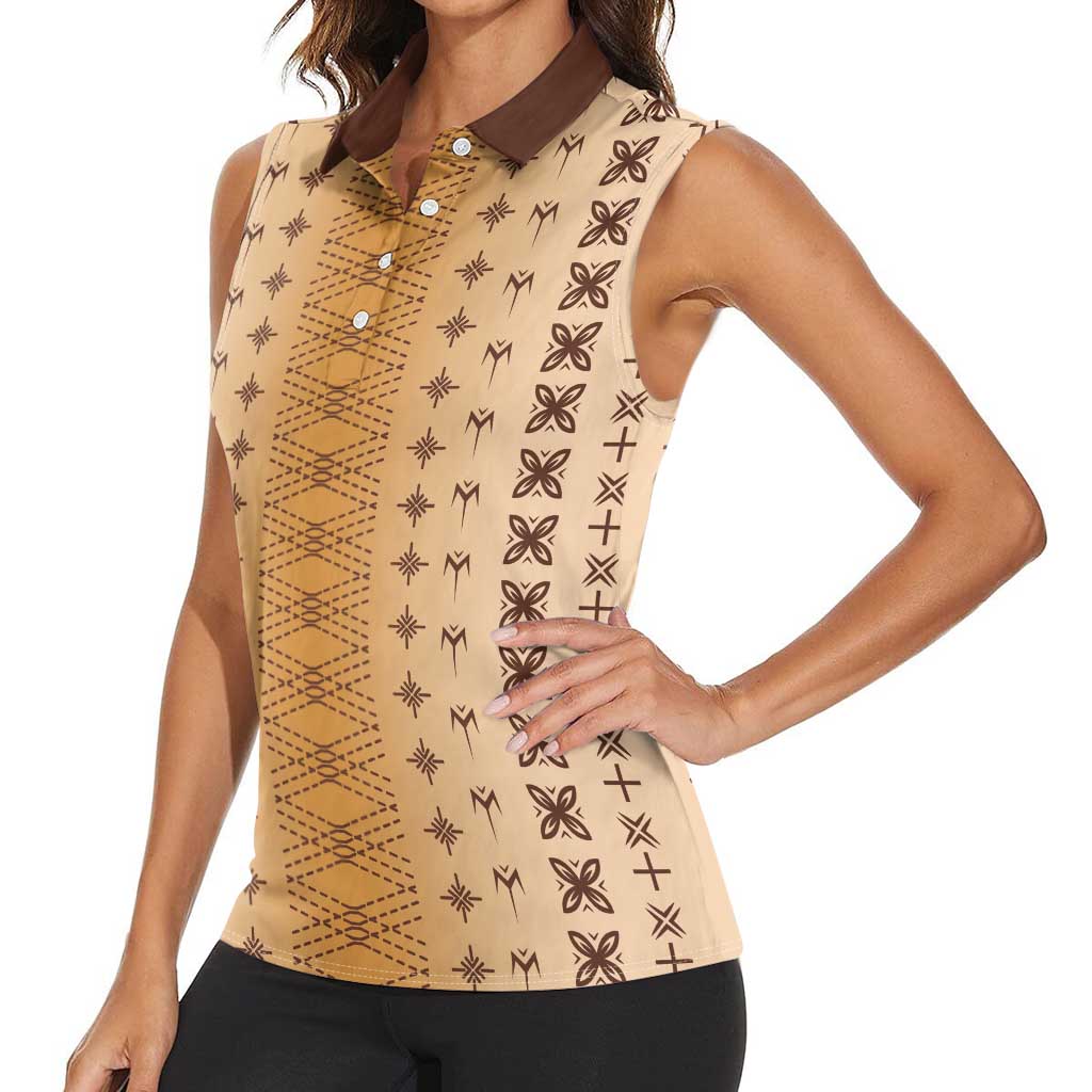 Beige Samoa Malu Tattoo Inspired Women Sleeveless Polo Shirt - Polynesian Pride