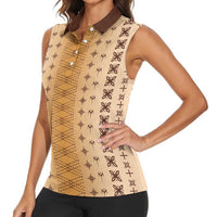 Beige Samoa Malu Tattoo Inspired Women Sleeveless Polo Shirt - Polynesian Pride