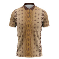 Beige Samoa Malu Tattoo Inspired Zipper Polo Shirt - Polynesian Pride