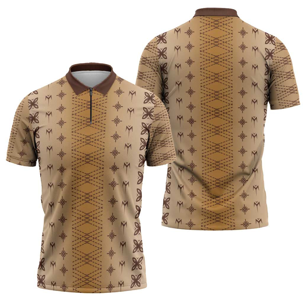 Beige Samoa Malu Tattoo Inspired Zipper Polo Shirt - Polynesian Pride