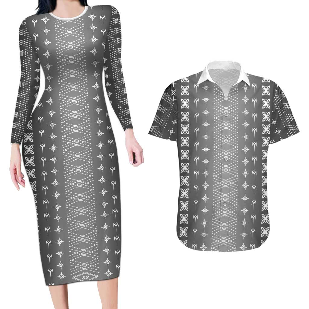 Black Samoa Malu Tattoo Inspired Couples Matching Long Sleeve Bodycon Dress and Hawaiian Shirt LT05 Black - Polynesian Pride