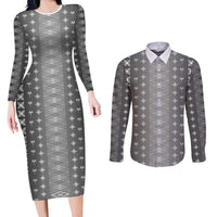 Black Samoa Malu Tattoo Inspired Couples Matching Long Sleeve Bodycon Dress and Long Sleeve Button Shirt LT05 Black - Polynesian Pride