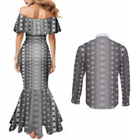 Black Samoa Malu Tattoo Inspired Couples Matching Mermaid Dress and Long Sleeve Button Shirt LT05 - Polynesian Pride