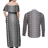 Black Samoa Malu Tattoo Inspired Couples Matching Off Shoulder Maxi Dress and Long Sleeve Button Shirt LT05 - Polynesian Pride