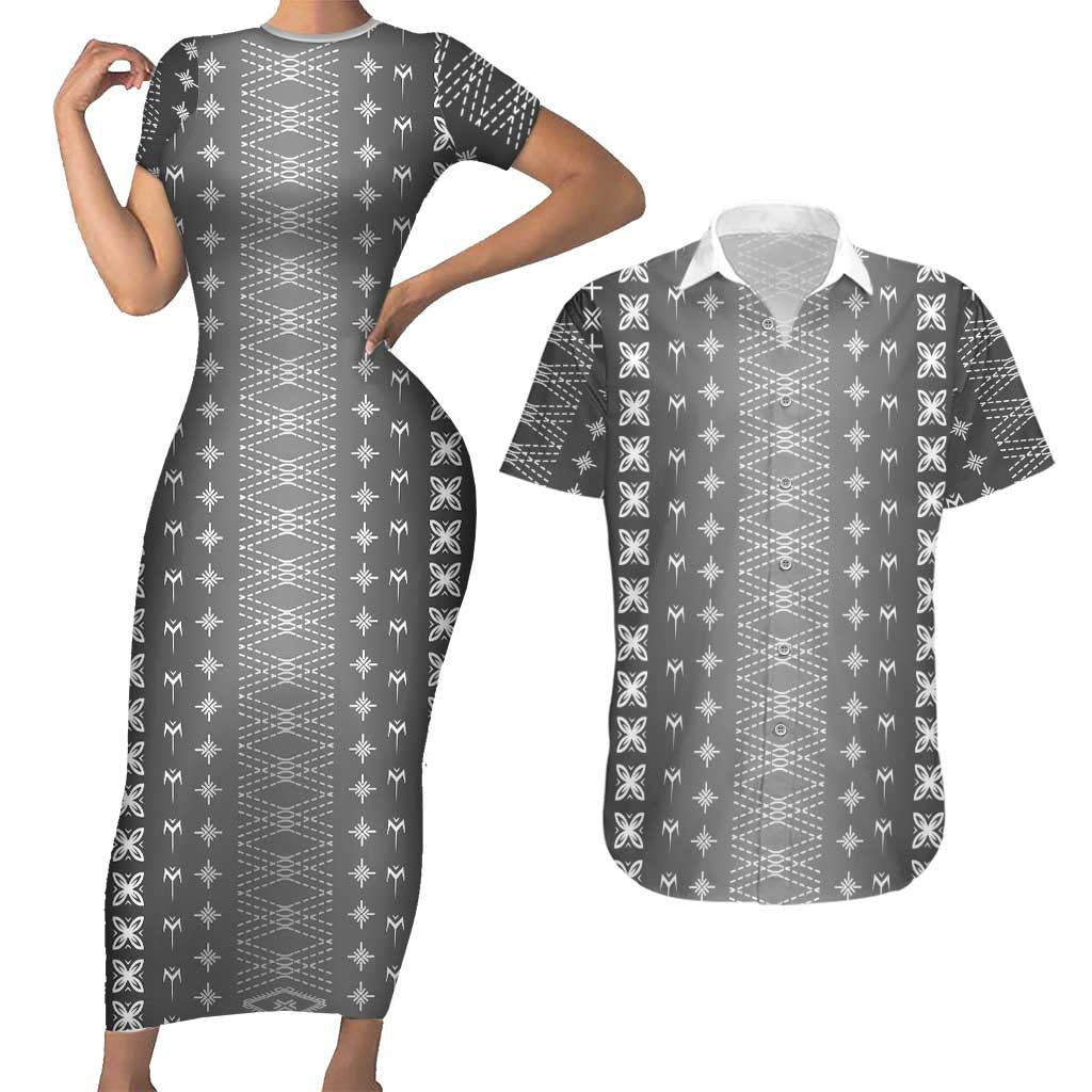 Black Samoa Malu Tattoo Inspired Couples Matching Short Sleeve Bodycon Dress and Hawaiian Shirt LT05 Black - Polynesian Pride