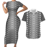 Black Samoa Malu Tattoo Inspired Couples Matching Short Sleeve Bodycon Dress and Hawaiian Shirt - Polynesian Pride