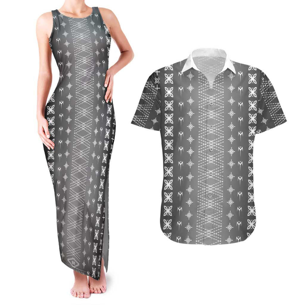 Black Samoa Malu Tattoo Inspired Couples Matching Tank Maxi Dress and Hawaiian Shirt LT05 Black - Polynesian Pride