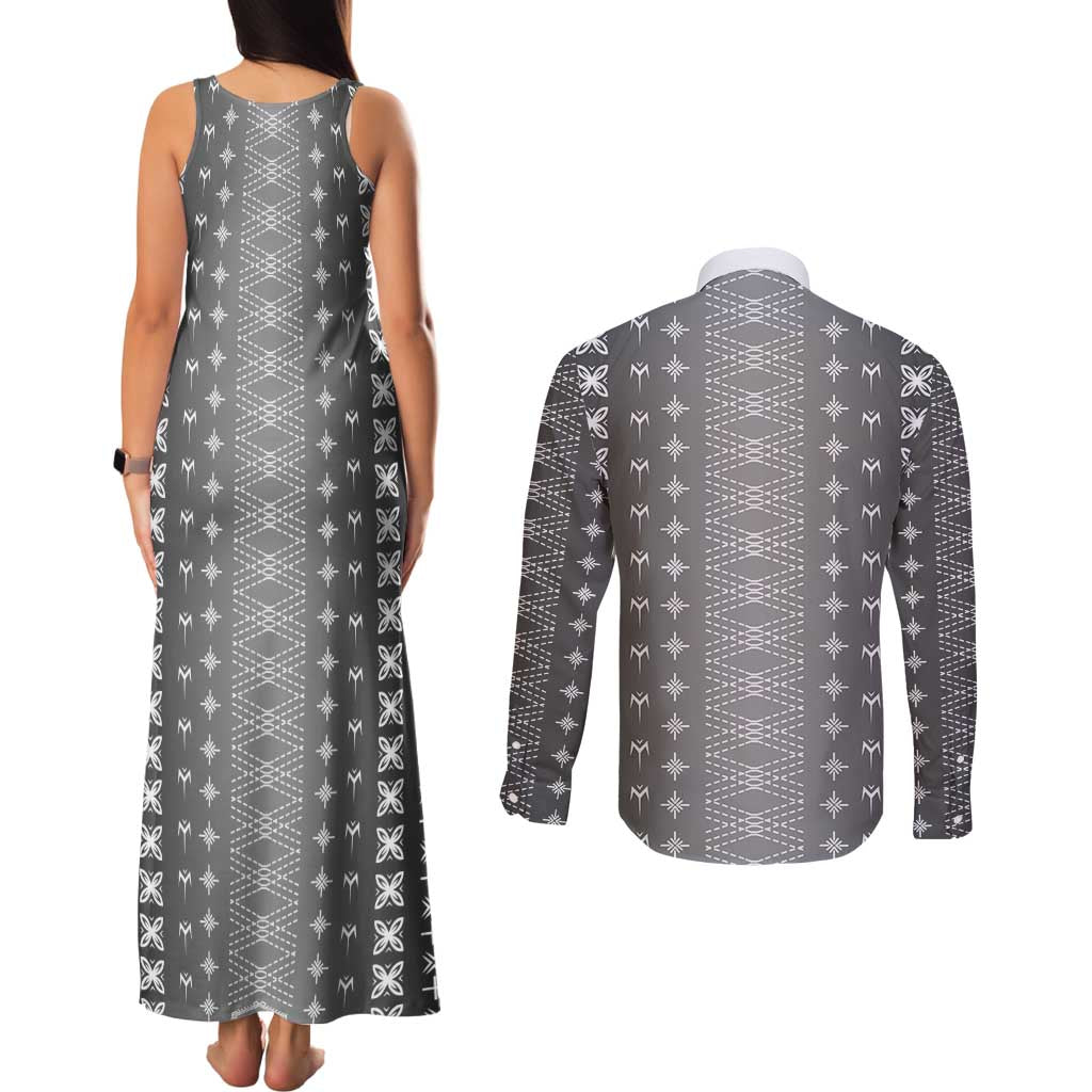 Black Samoa Malu Tattoo Inspired Couples Matching Tank Maxi Dress and Long Sleeve Button Shirt LT05 - Polynesian Pride