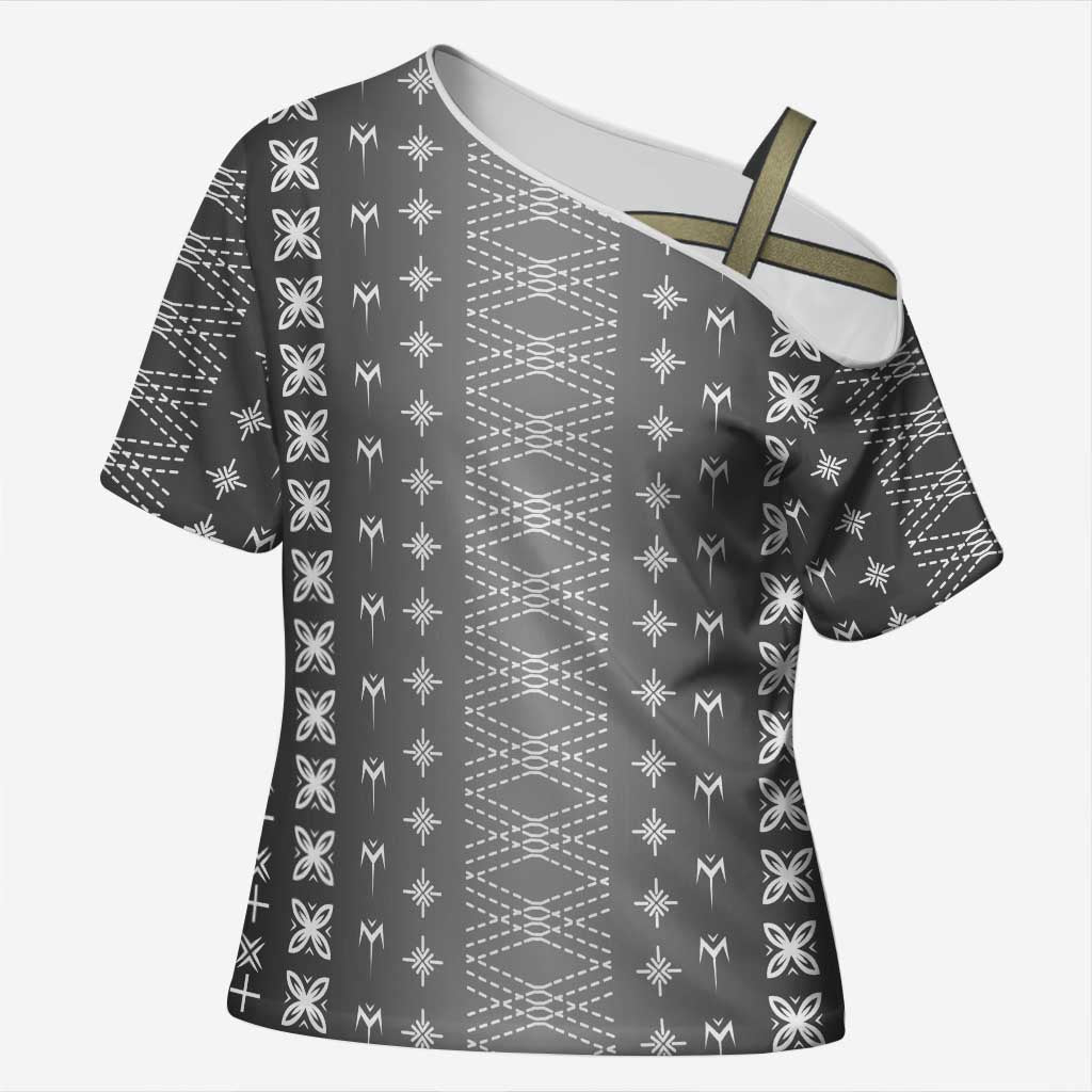 Black Samoa Malu Tattoo Inspired Cross Shoulder Shirt LT05 Female Black - Polynesian Pride
