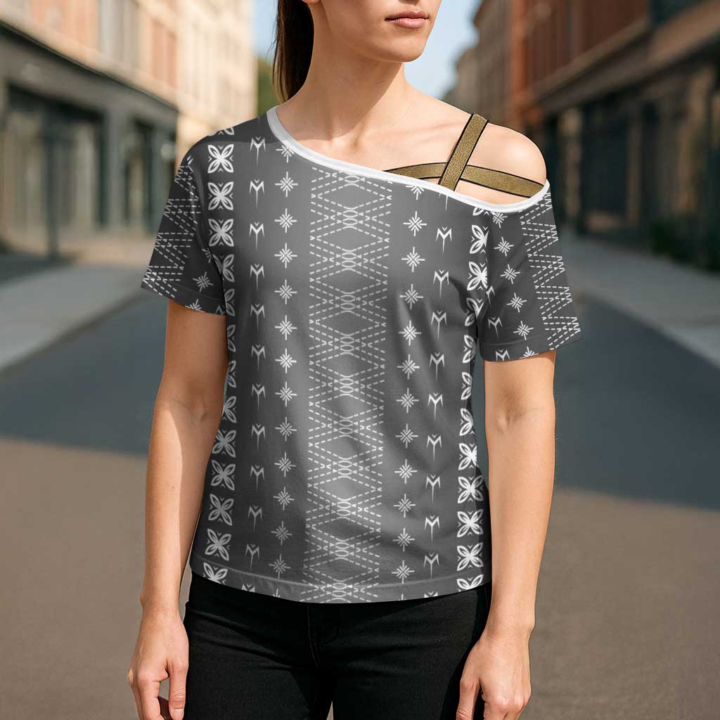 Black Samoa Malu Tattoo Inspired Cross Shoulder Shirt LT05 - Polynesian Pride