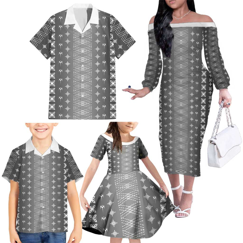 Black Samoa Malu Tattoo Inspired Family Matching Off The Shoulder Long Sleeve Dress and Hawaiian Shirt LT05 - Polynesian Pride