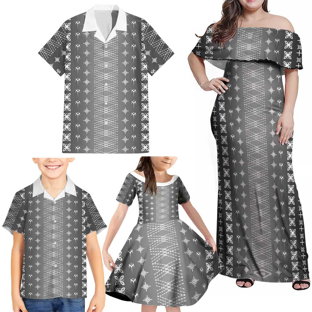 Black Samoa Malu Tattoo Inspired Family Matching Off Shoulder Maxi Dress and Hawaiian Shirt LT05 - Polynesian Pride