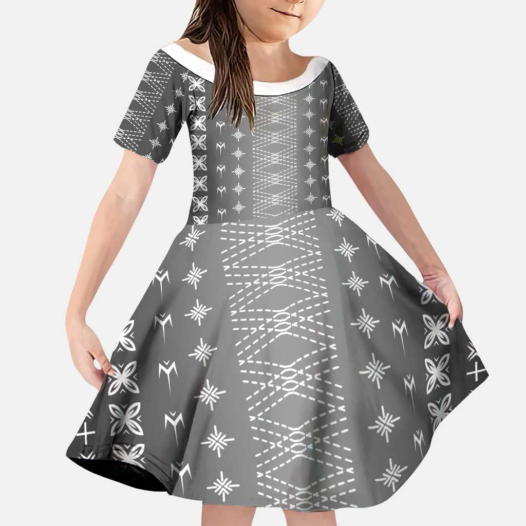 Black Samoa Malu Tattoo Inspired Family Matching Off Shoulder Short Dress and Hawaiian Shirt LT05 Daughter's Dress Black - Polynesian Pride