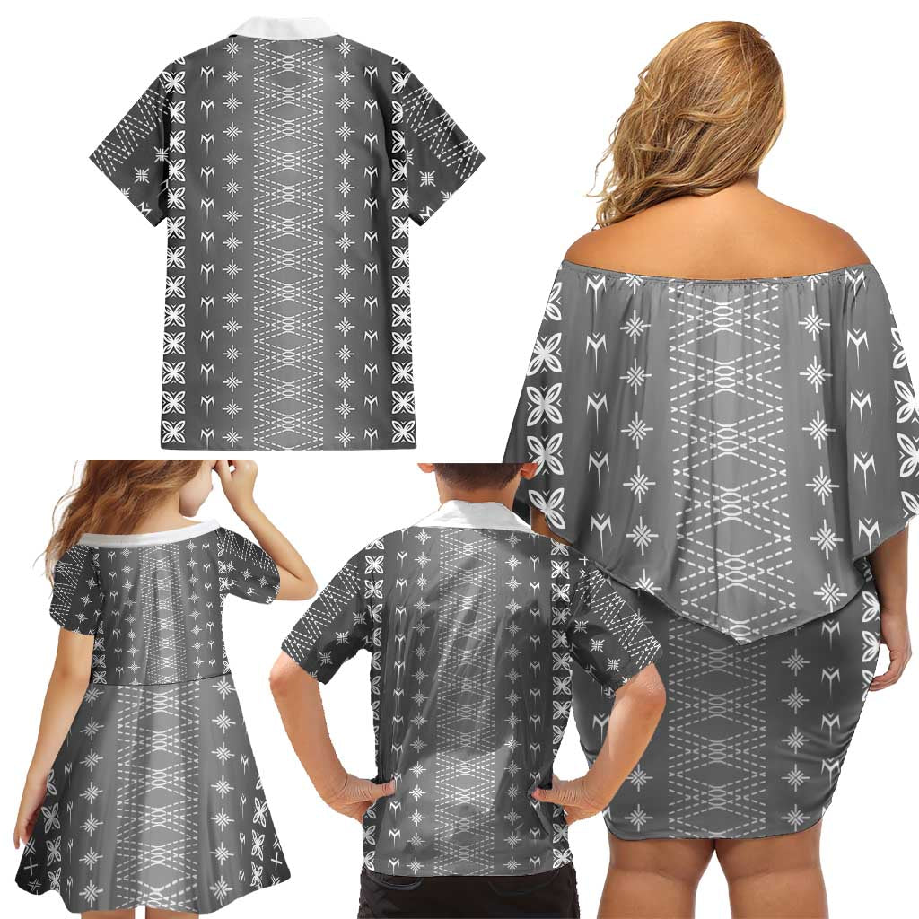 Black Samoa Malu Tattoo Inspired Family Matching Off Shoulder Short Dress and Hawaiian Shirt LT05 - Polynesian Pride