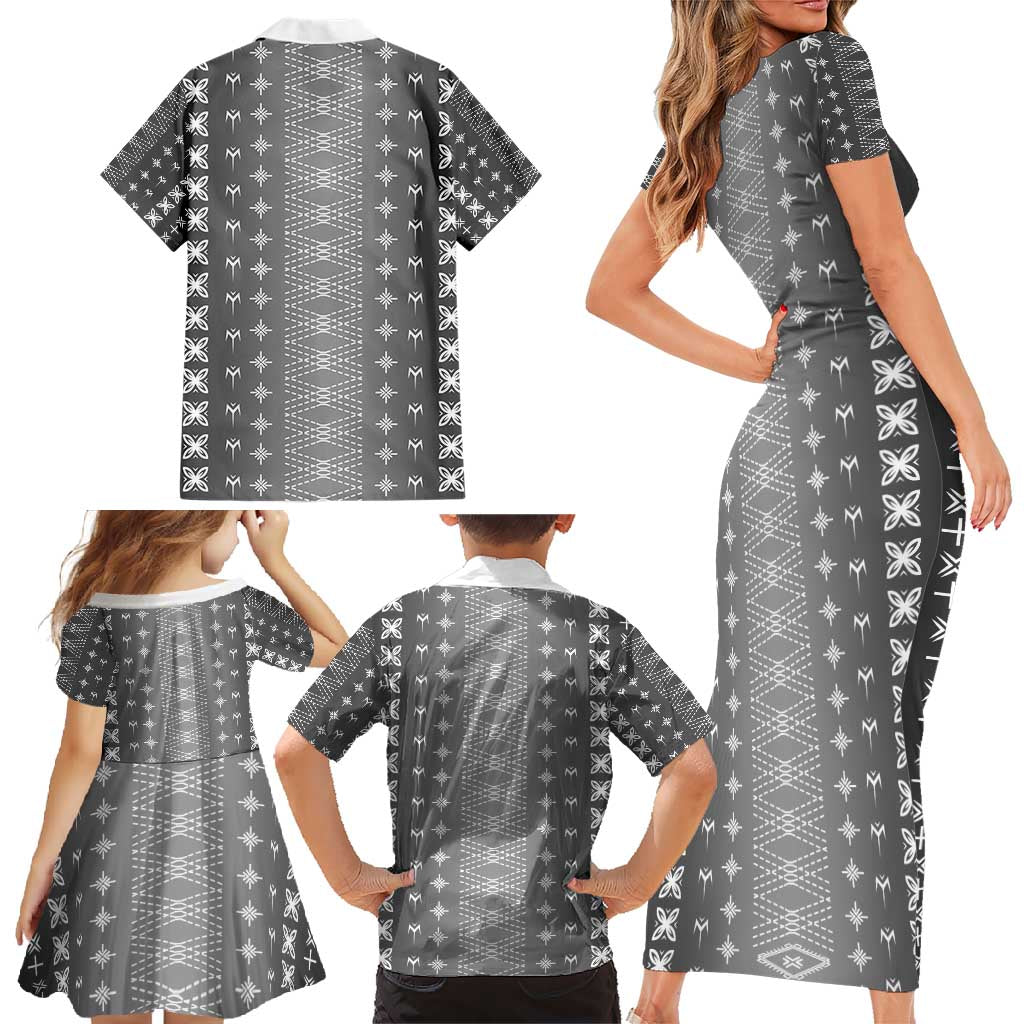 Black Samoa Malu Tattoo Inspired Family Matching Short Sleeve Bodycon Dress and Hawaiian Shirt - Polynesian Pride