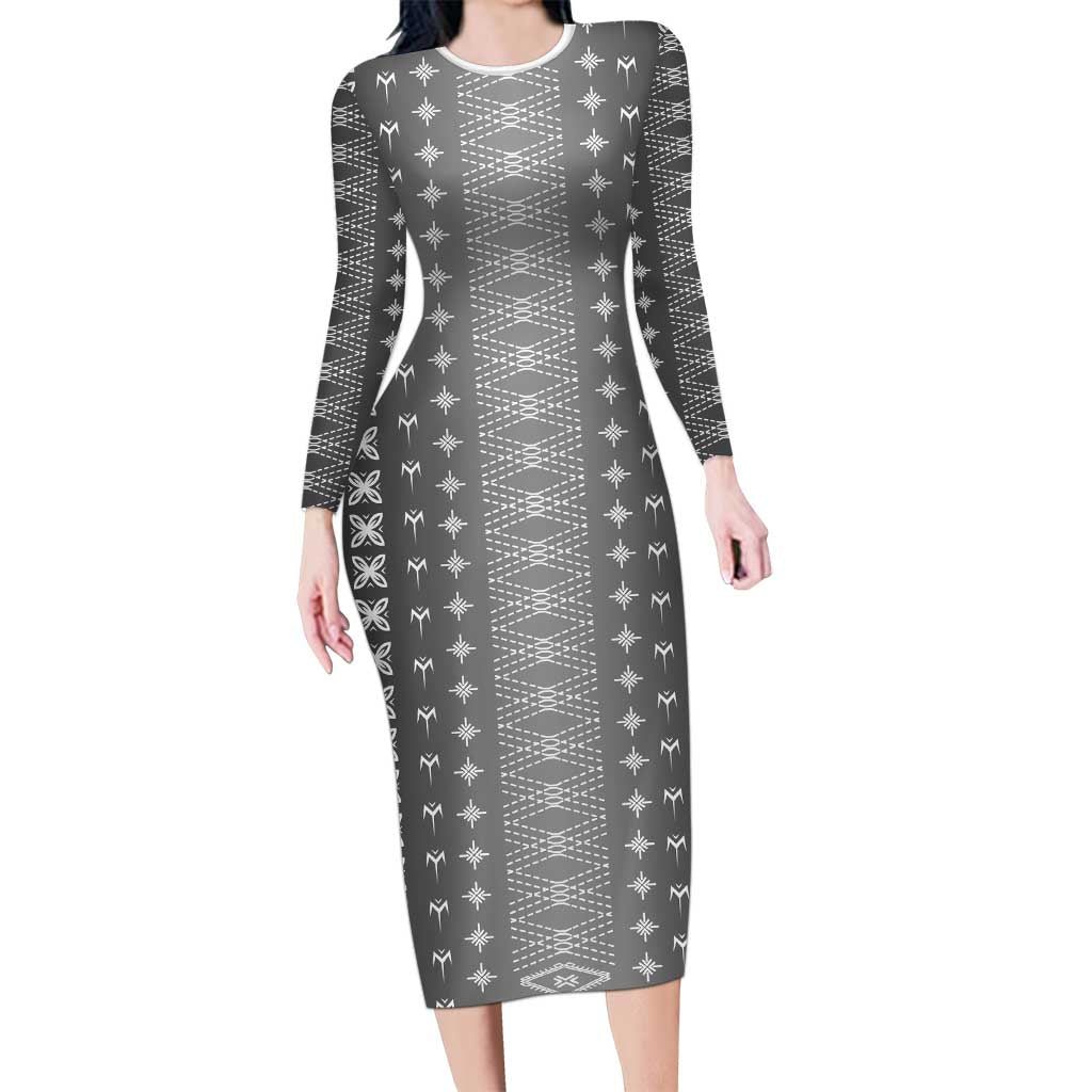 Black Samoa Malu Tattoo Inspired Long Sleeve Bodycon Dress LT05 Long Dress Black - Polynesian Pride