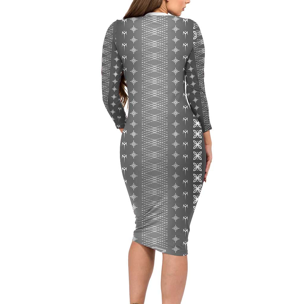 Black Samoa Malu Tattoo Inspired Long Sleeve Bodycon Dress LT05 - Polynesian Pride