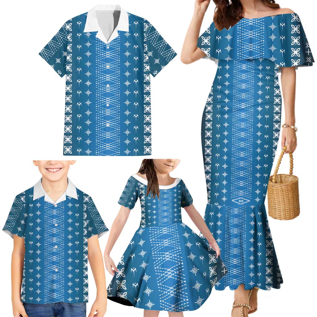 Blue Samoa Malu Tattoo Inspired Family Matching Mermaid Dress and Hawaiian Shirt LT05 - Polynesian Pride